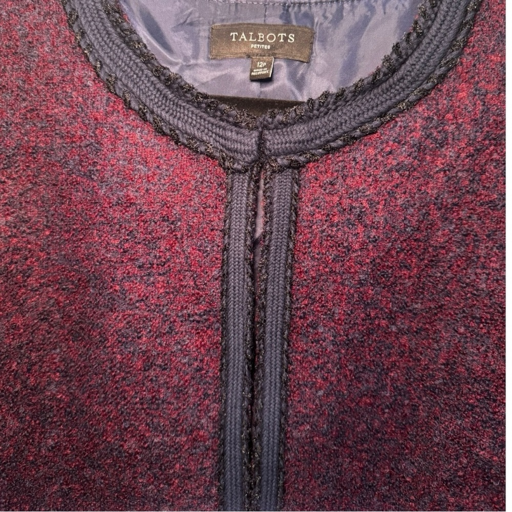 💜 Talbots Bouclé Tweed Jacket with Trim – Size 12P New - Picture 6 of 9